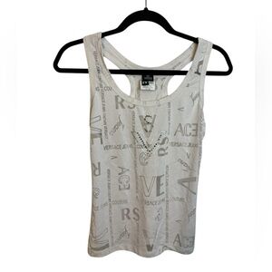 Versace Jeans Couture Y2K White Spellout Jeweled Tank